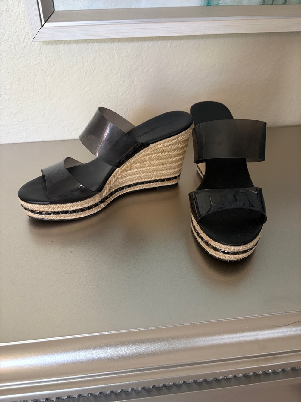 Karl Lagerfeld Black Espadrille Wedge Slide Sandals